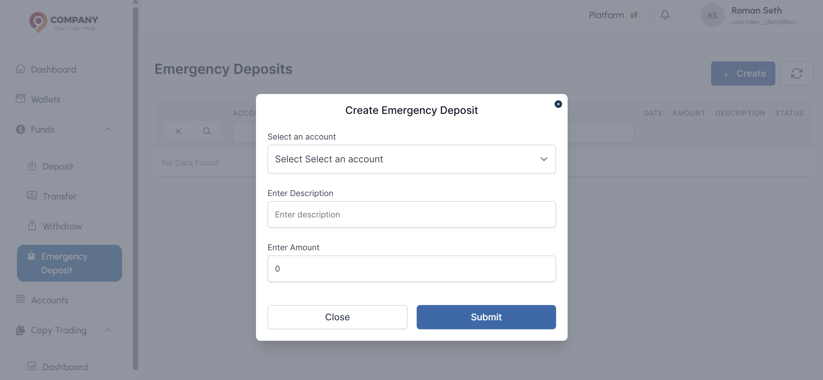 Create Emegency Deposit