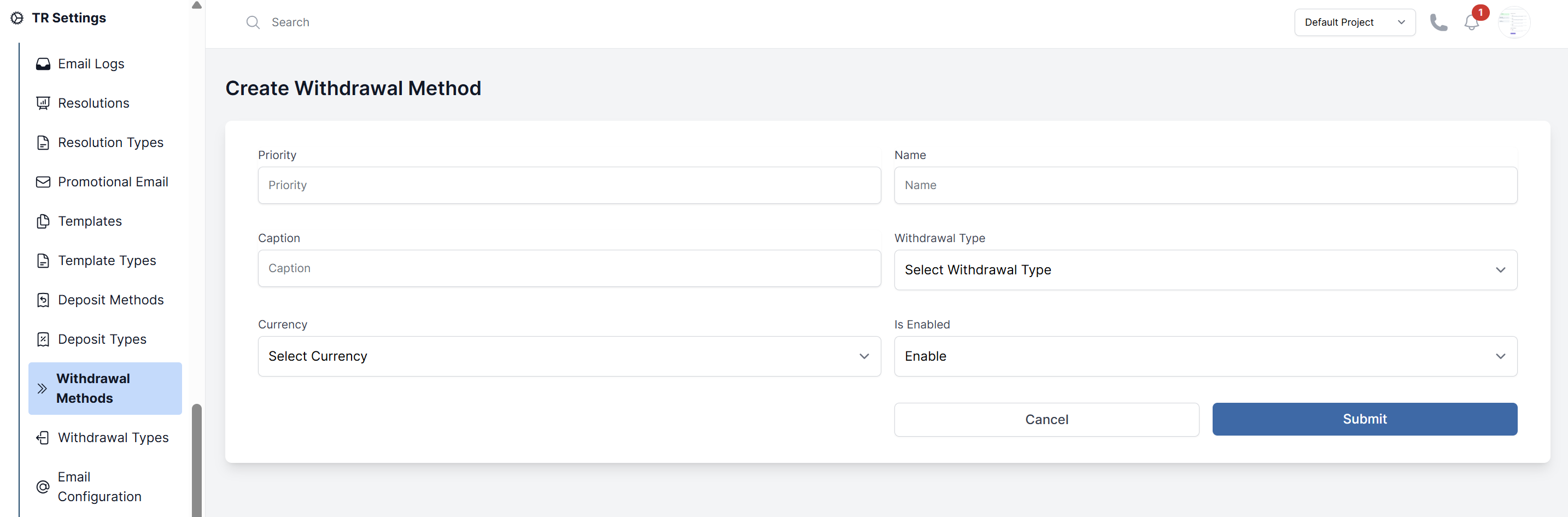 Create withdrawal methods