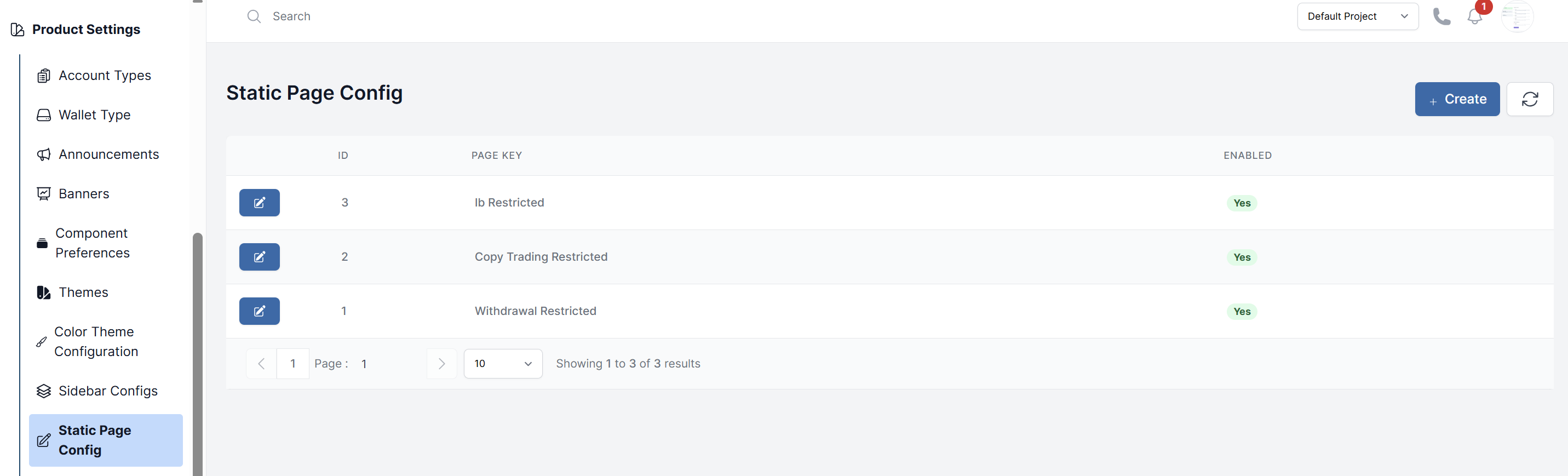 Static page configs