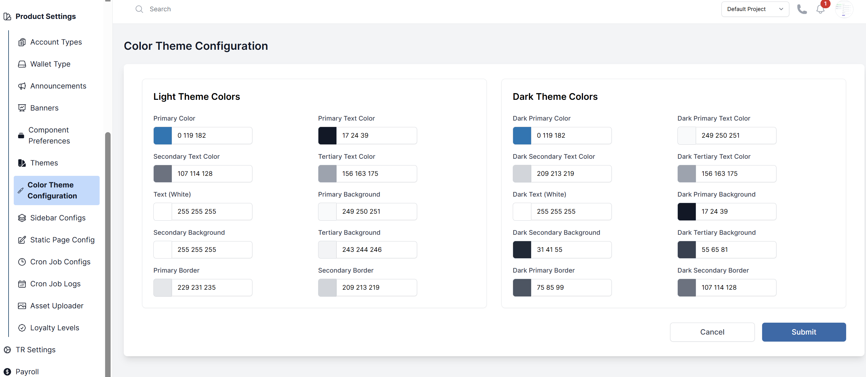 Color theme configuration